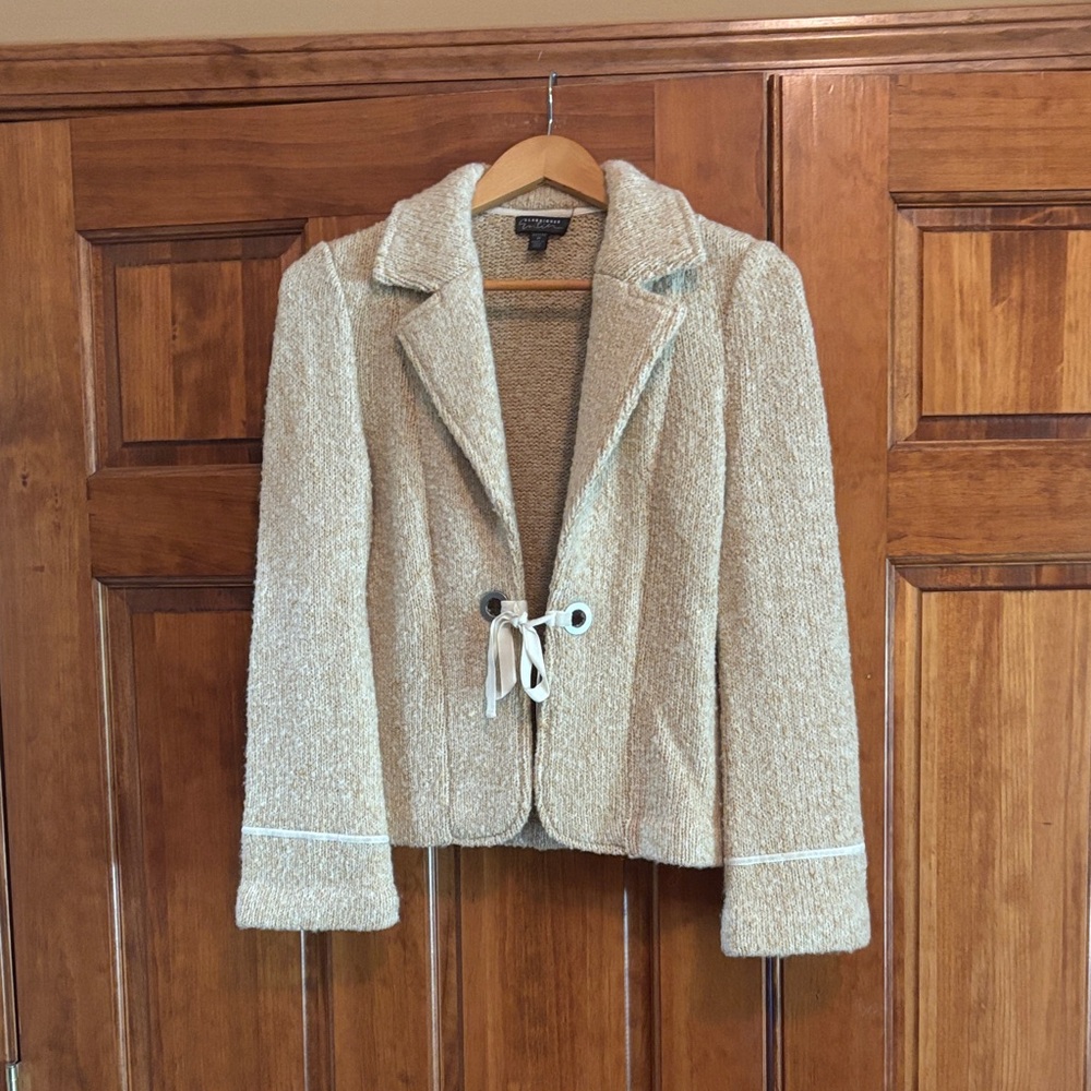 Classiques Entier Tan Textured Blazer with Tie Detail